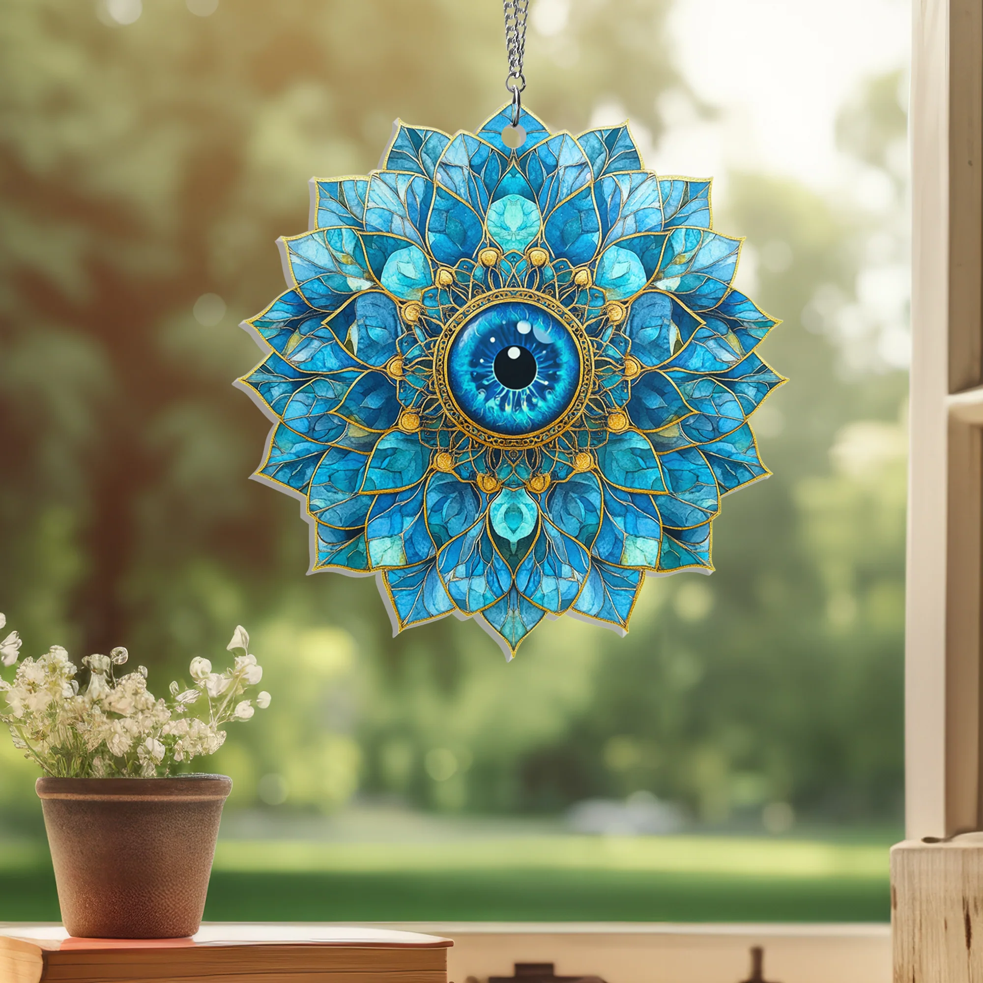 Jewish Evil Eye Mandala Suncatcher Acrylic Hanging