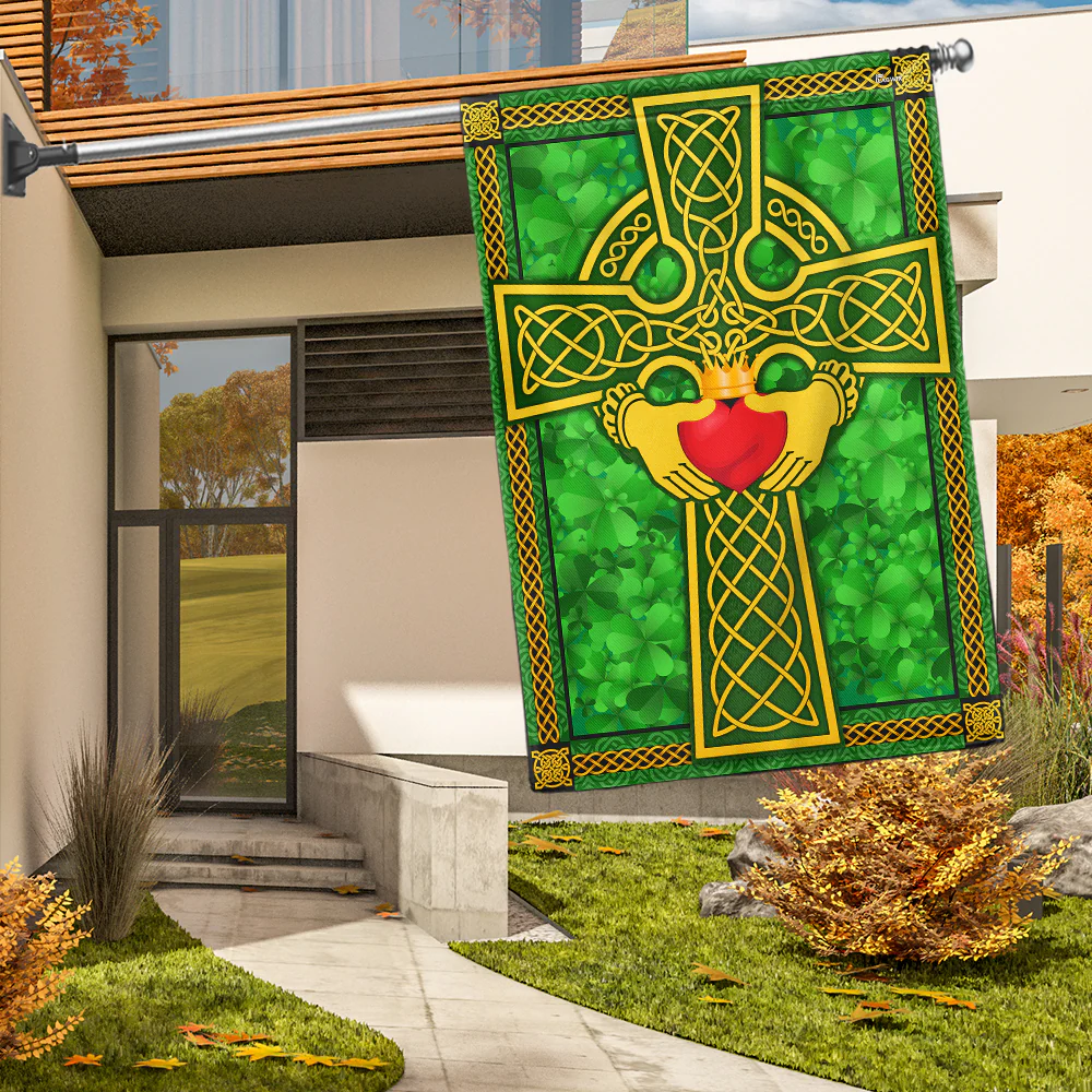 Saint Patrick's Day Irish Claddagh Celtic Cross Flag