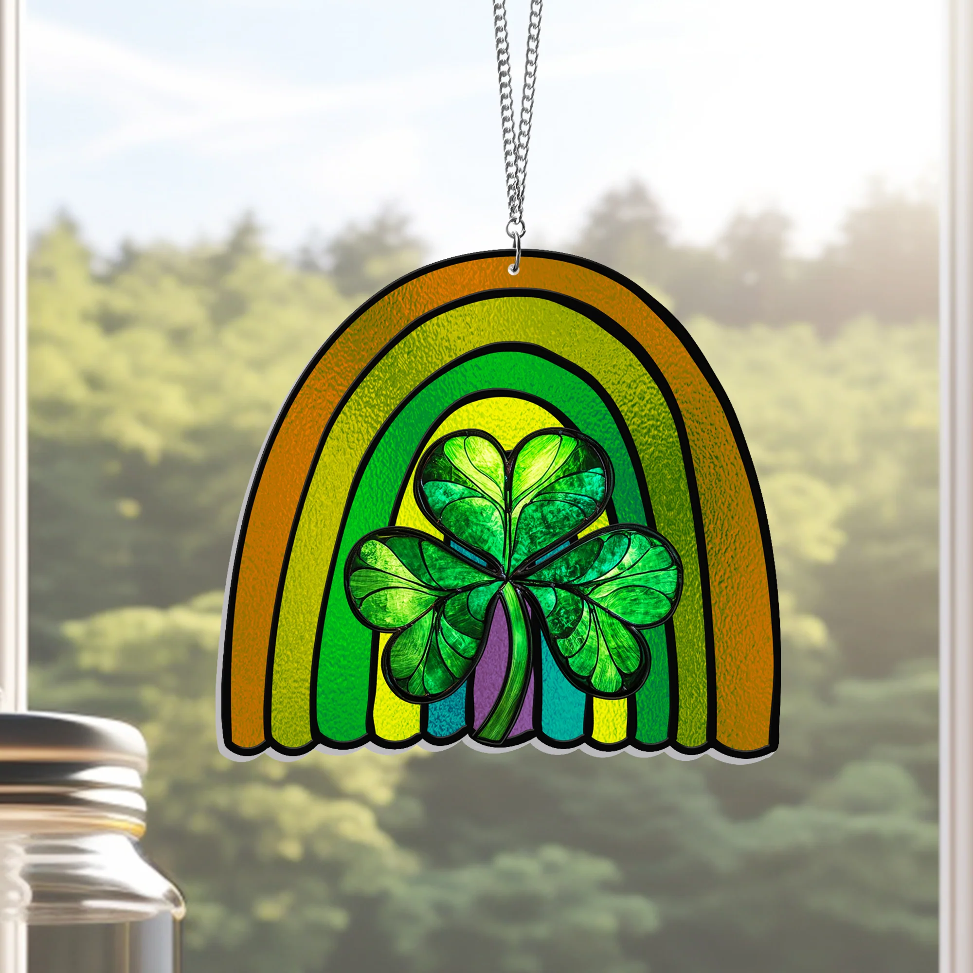 Irish Rainbow Shamrock Saint Patricks Day Acrylic Suncatcher Hanging