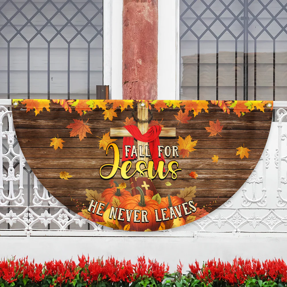 Fall For Jesus He Never Leaves Thanksgiving Halloween Pumpkins Fall Non-Pleated Fan Flag