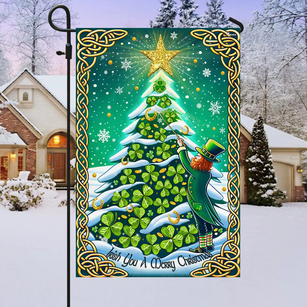 Irish Christmas Flag Leprechaun and Irish Shamrocks Christmas Tree