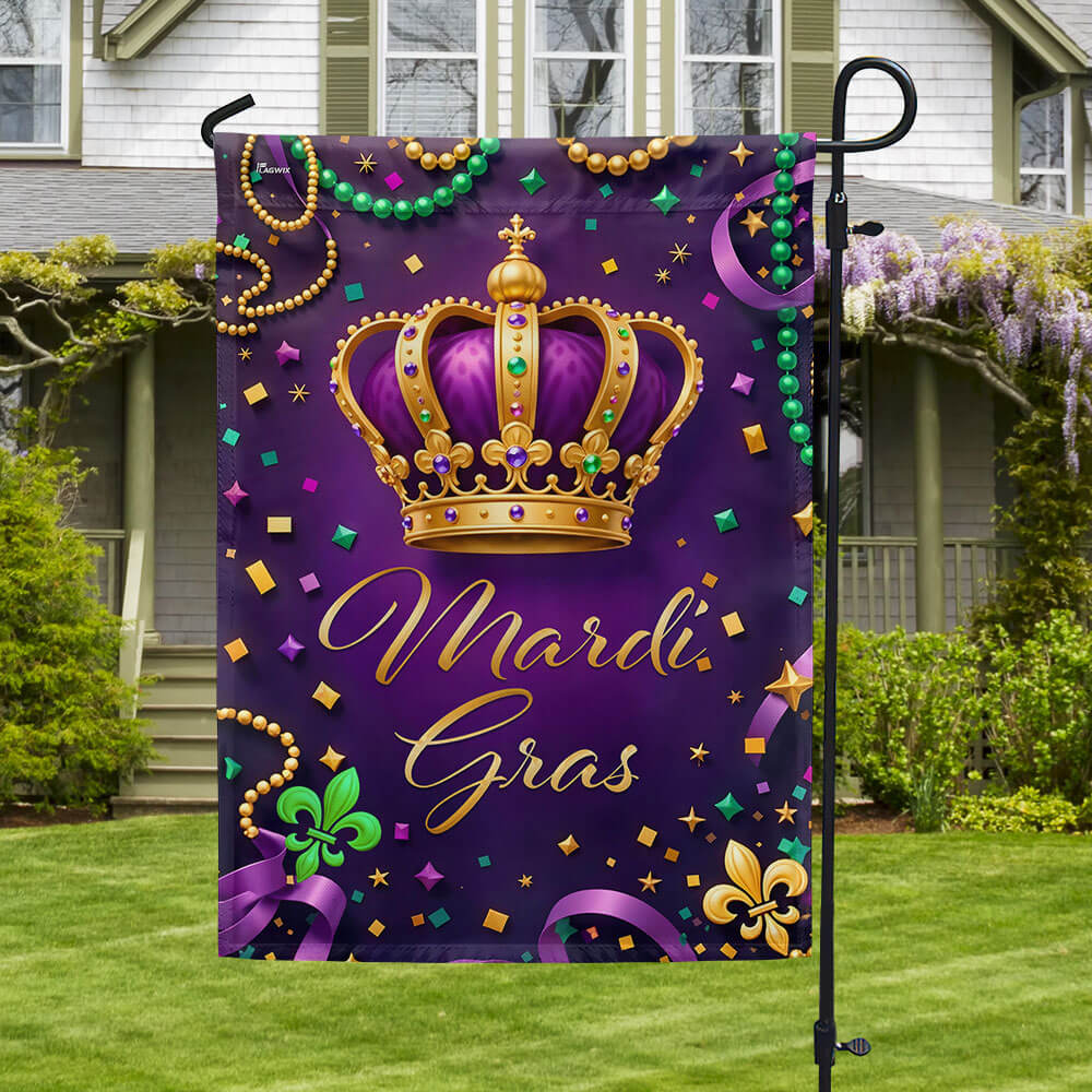 Happy Mardi Gras Flag, Crown of the King, Carnival Decor