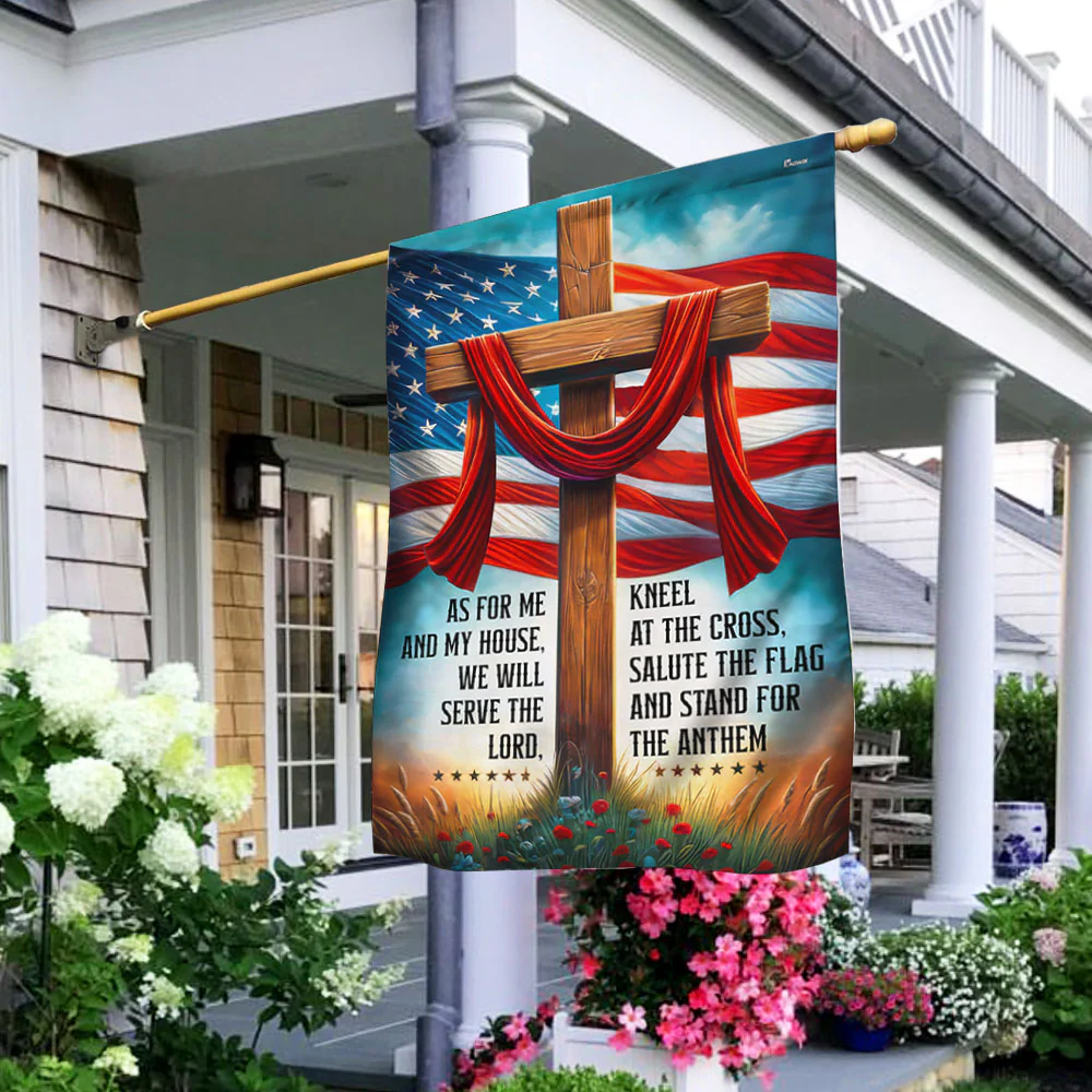 Bimipi  Jesus Cross American Flag As For Me And My House We Will Serve The Lord Flag
