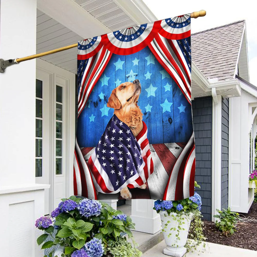 Bimipi American Flag - Happy 4th Of july. Patriotic Dog Golden Retriever American Flag Wrapped in Glory TPT898Fv1