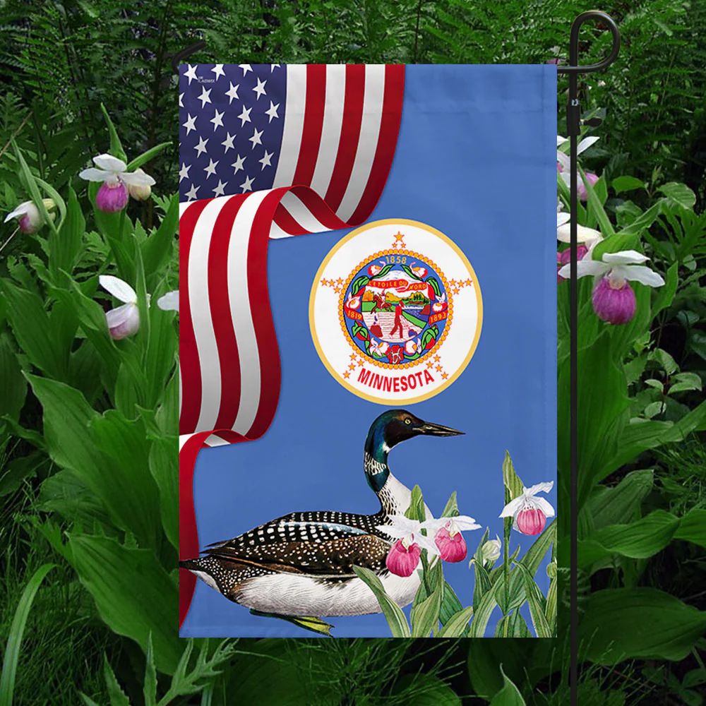 Minnesota State Lady's Slipper Flower and Loon Flag MLN1141Fv42 3-Day Shipping