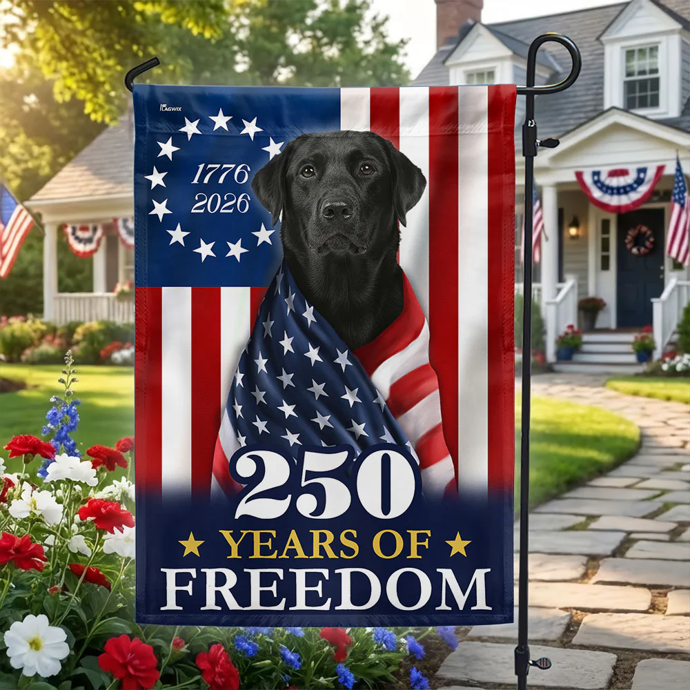 250 Years 1776 2026 Patriotic Black Labrador Retriever American Flag