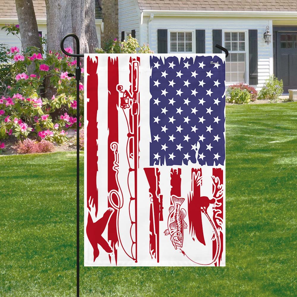 Bass Fishing Hunting American Flag