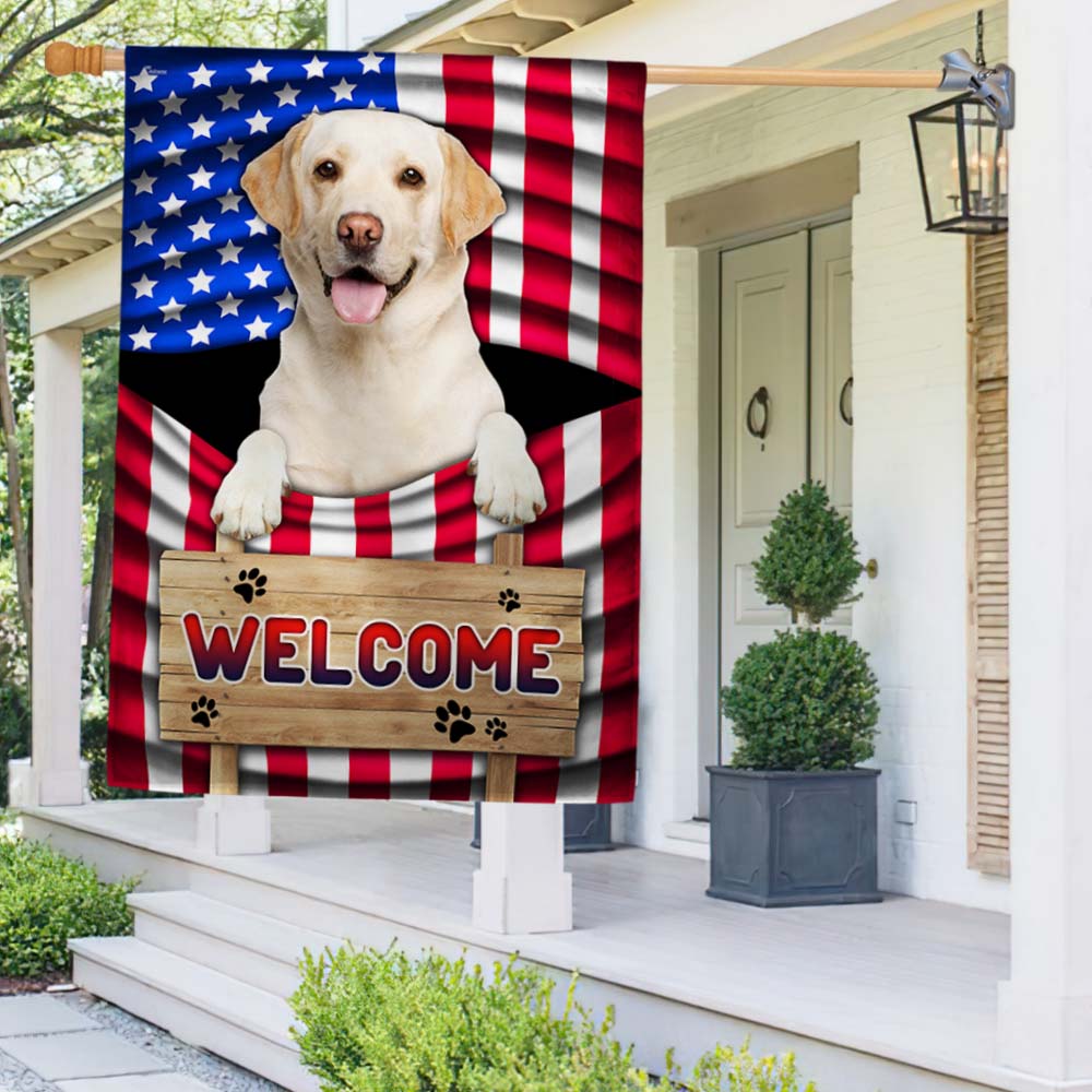 Yellow Labrador Dog Welcome American Flag, love pet Flag