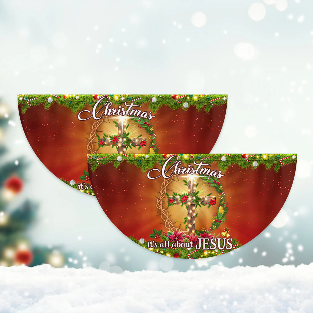 Christmas  It's All About Jesus Christian Cross Non-Pleated Fan Flag