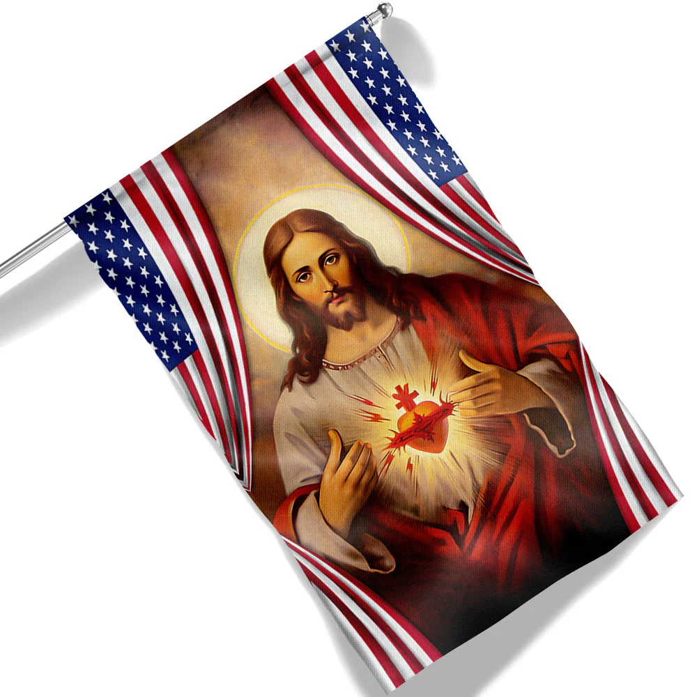 The Sacred Heart Of Jesus American Flag
