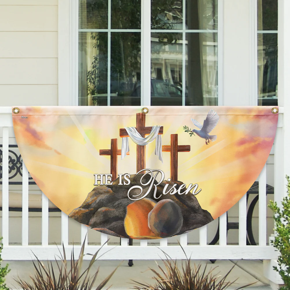 He Is Risen Easter Christian Cross Religious Non-Pleated Fan Flag
