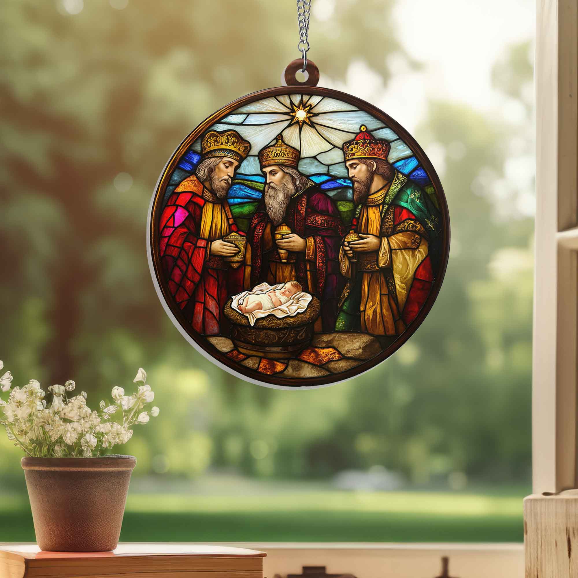 We Three Kings Three Wise Men Nativity story Jesus Christ Christmas Suncatcher Acrylic Hanging