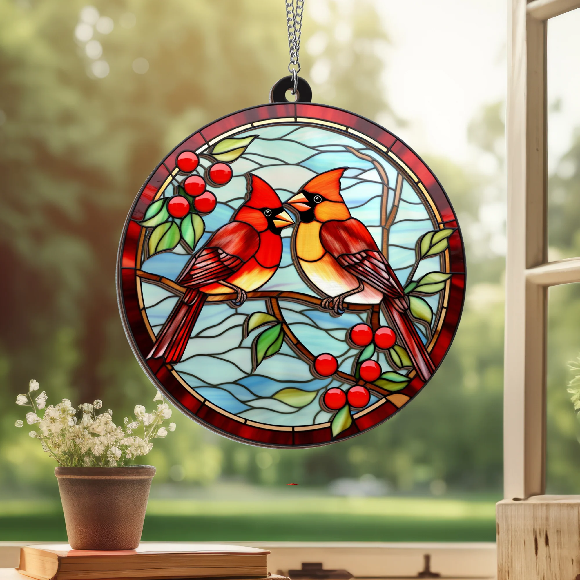 Cardinal Memorial 2 Layered Hanging Suncatcher