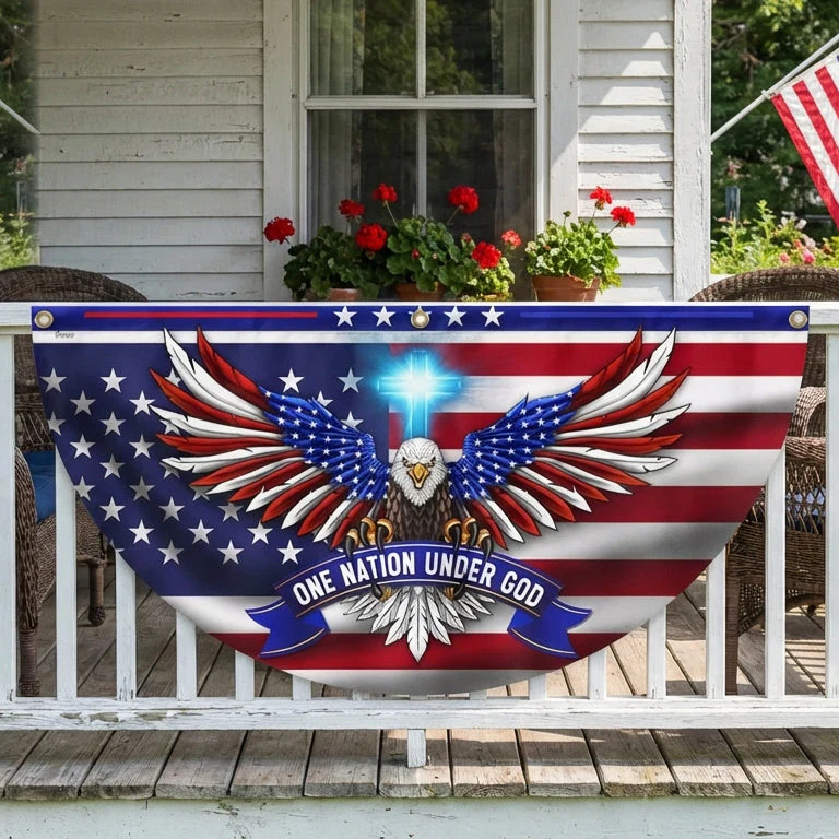 One Nation Under God Patriotic Eagle Non-Pleated Fan Flag 3-Day Shipping