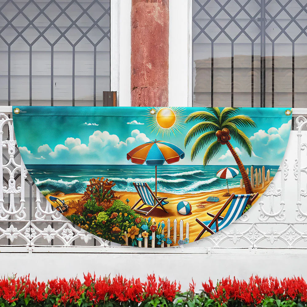 Beach Summer Life Non-Pleated Fan Flag