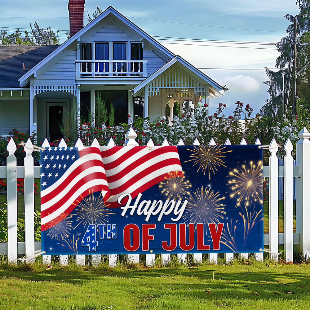 Happy 4th of july Independence Day  Patriotic American Fence Banner
