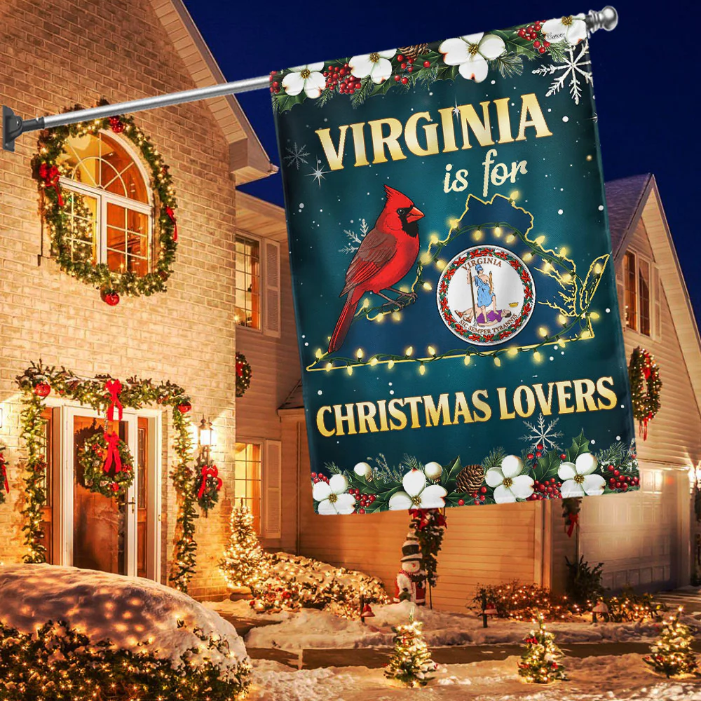 Virginia Is for Christmas Lovers Flag | Cardinal Dogwood Flower Flag