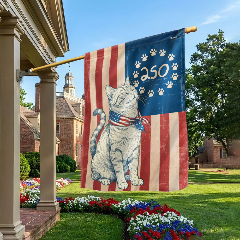 Bimipi Patriotic Cat Garden Flag - 250th Anniversary Paw Prints Betsy Ross Flag Decor