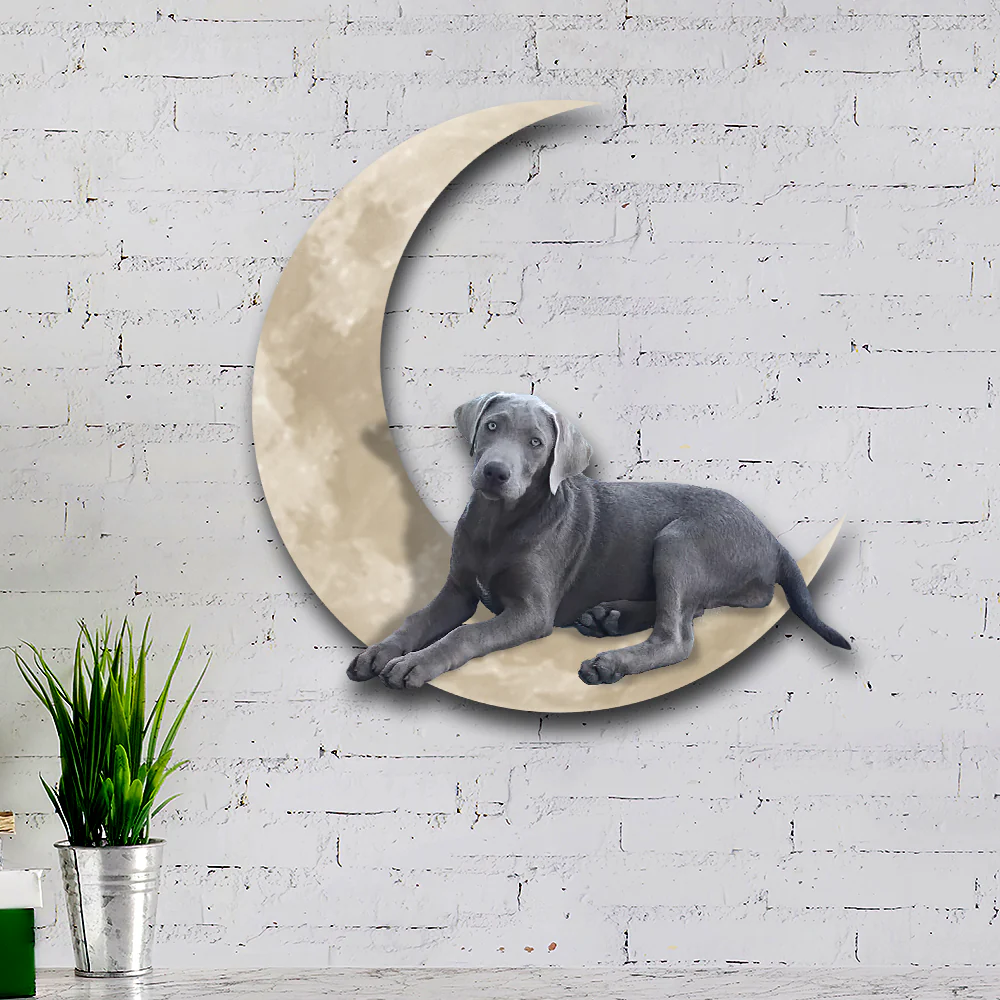 Silver Labrador Retriever And Moon Hanging Metal Sign QNK879MSv1c
