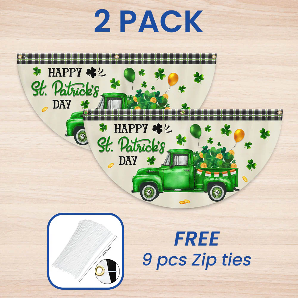 Shamrocks Truck Happy St Patrick’s Day Non-Pleated Fan Flag
