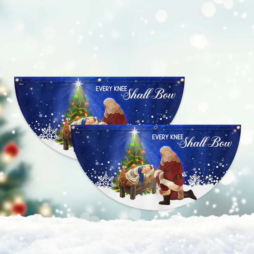 Santa Claus Christmas Baby Jesus Every Knee Shall Bow Non-Pleated Fan Flag