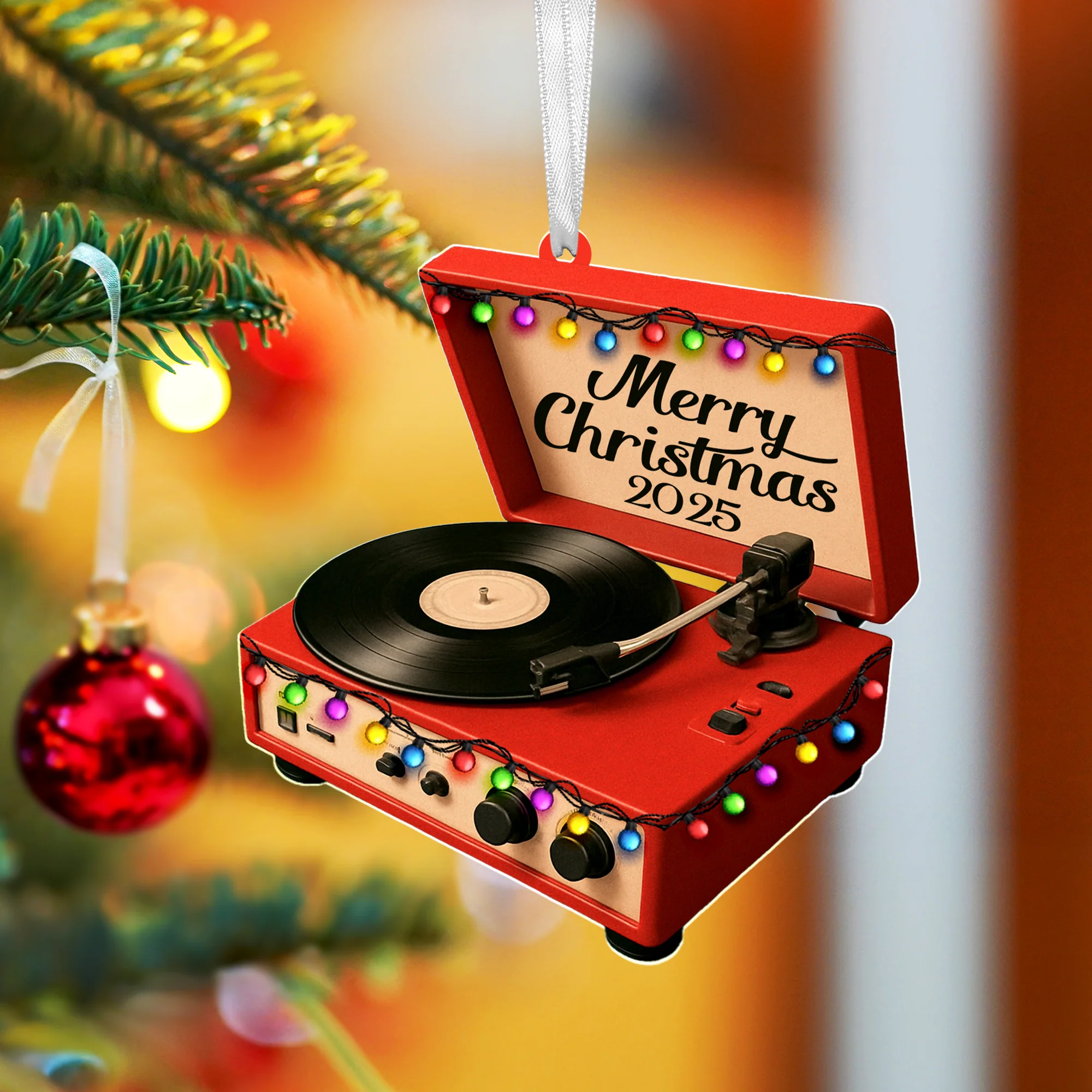 Christmas Record Player Ornament - Acrylic Vinyl Record 2025 for Tree Decoration