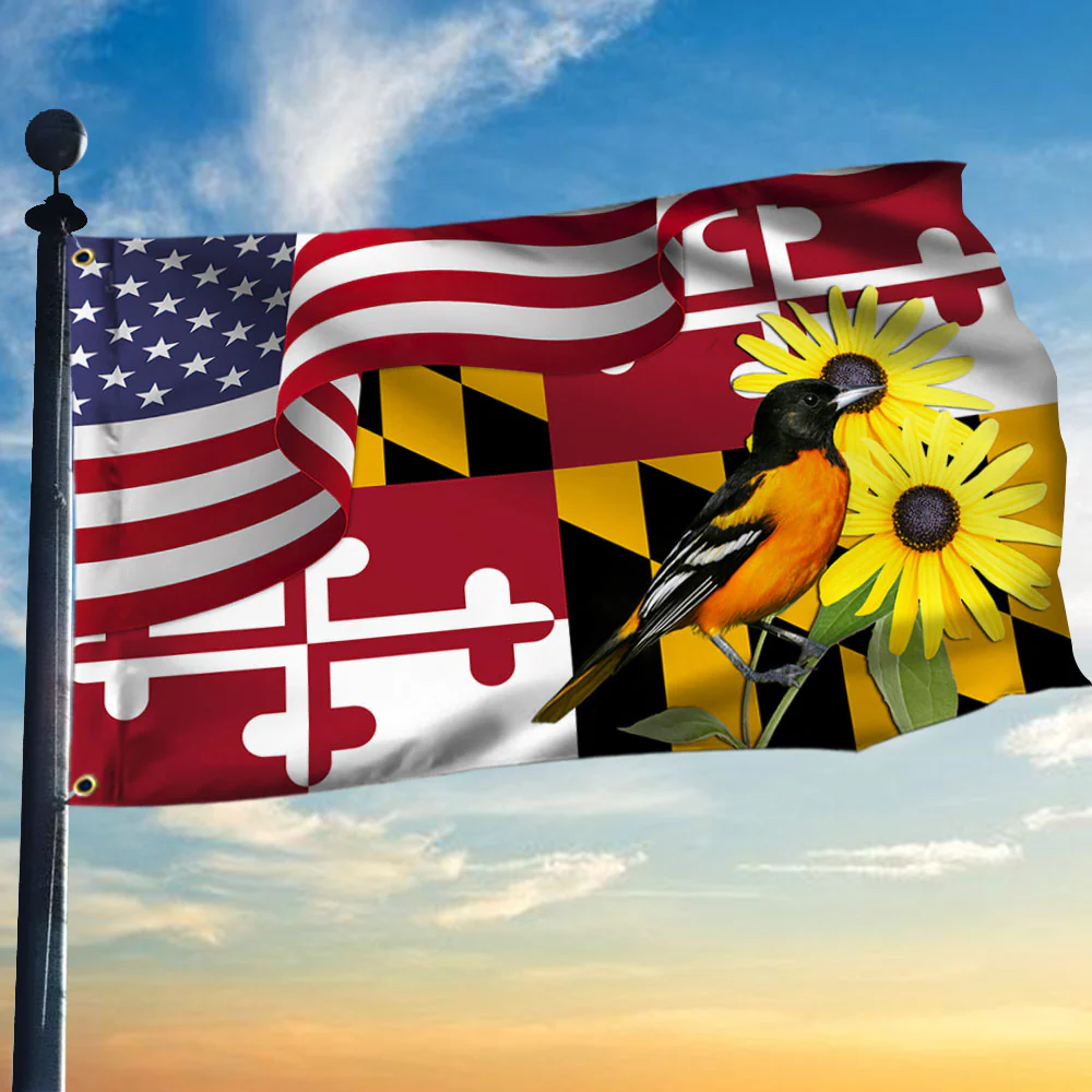 Maryland Black-eyed Susan Flower and Baltimore Oriole Bird Grommet Flag MLN1141GFv2