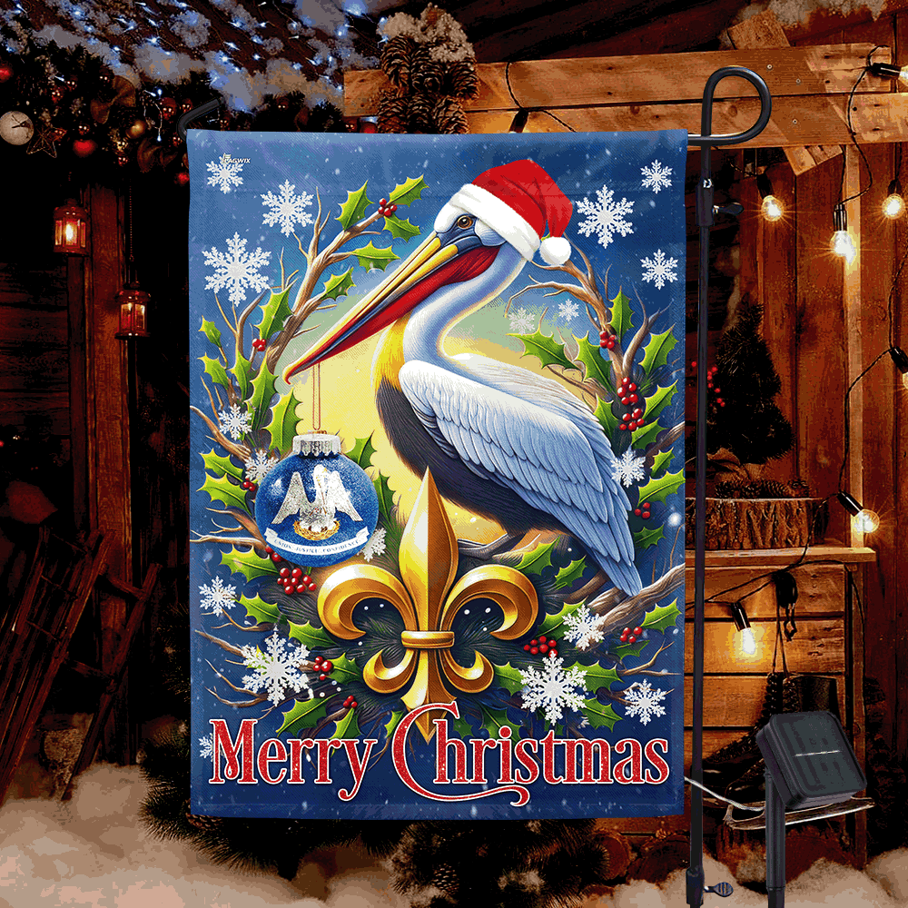 Louisiana State Pelican Merry Christmas Louisiana Solar Led Garden Flag