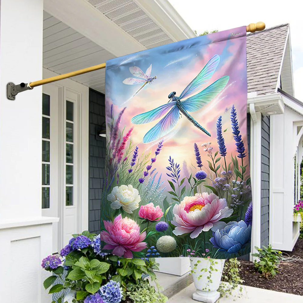 Spring Floral Dragonfly Flag for Outdoor Home Decor, Nature Inspired Design