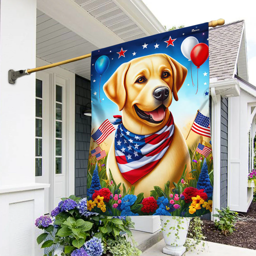 Bimipi American Flag - Patriotic Yellow Labrador Retriever Dog 4th Of july Flag