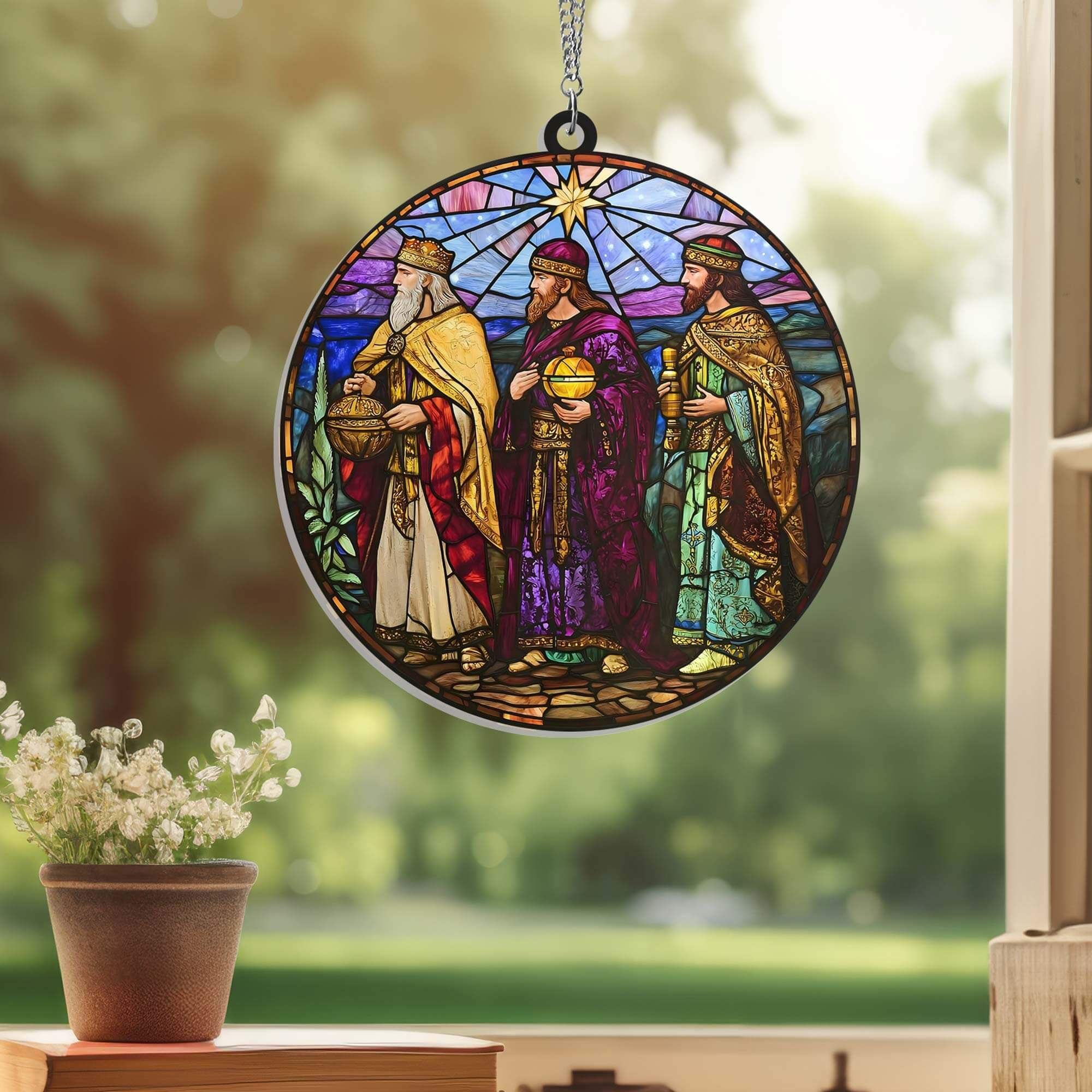 We Three Kings Three Wise Men Nativity story Jesus Christ Christmas Suncatcher Acrylic Hanging Window