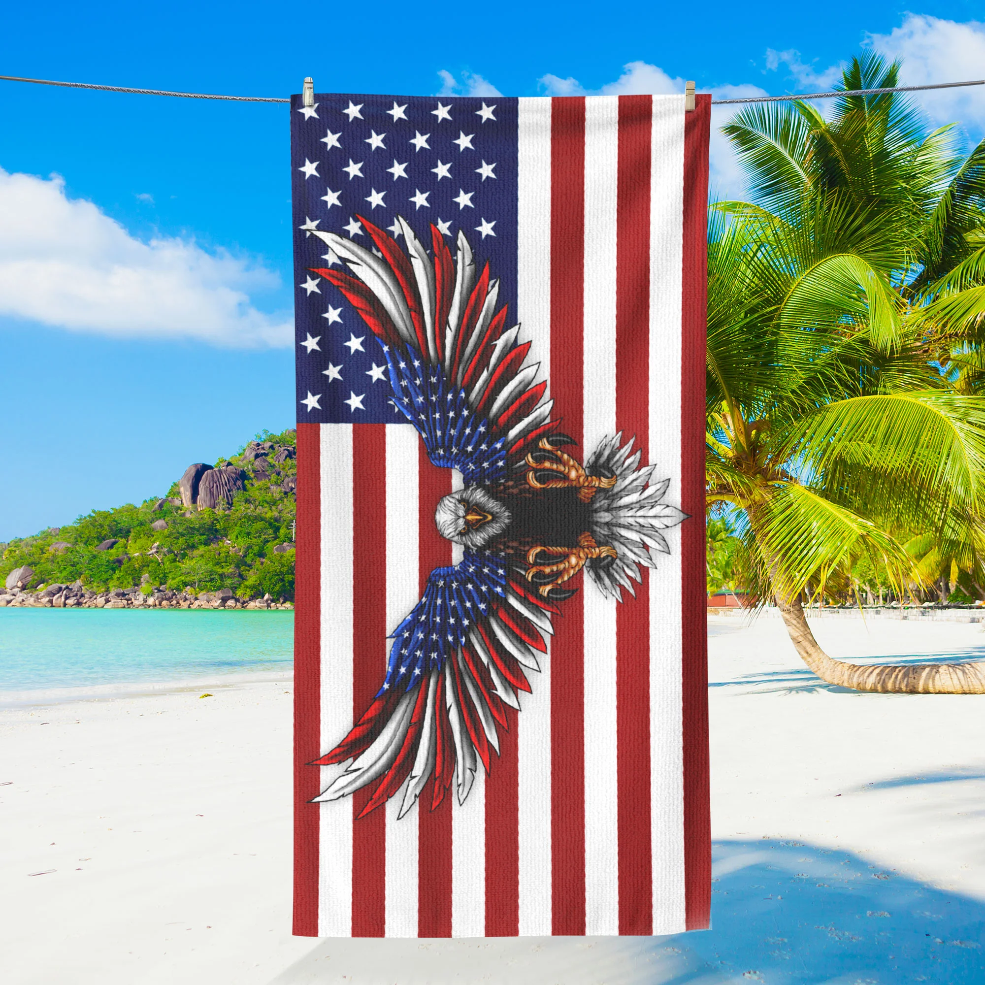 Bimipi American Flag - Patriotic Eagle American Flag 4th Of july Independence Day Beach Towel
