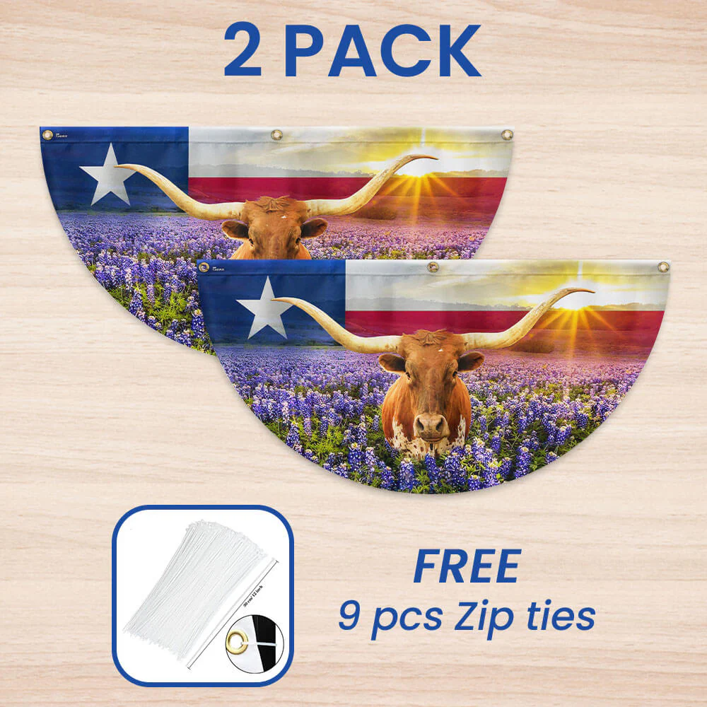 Texas Longhorn Bluebonnet Non-Pleated Fan Flag
