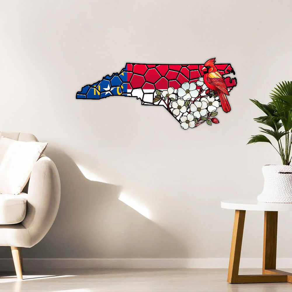 North Carolina State Cardinal and Dogwood Flower Hanging Metal Sign TPT1035MSv4