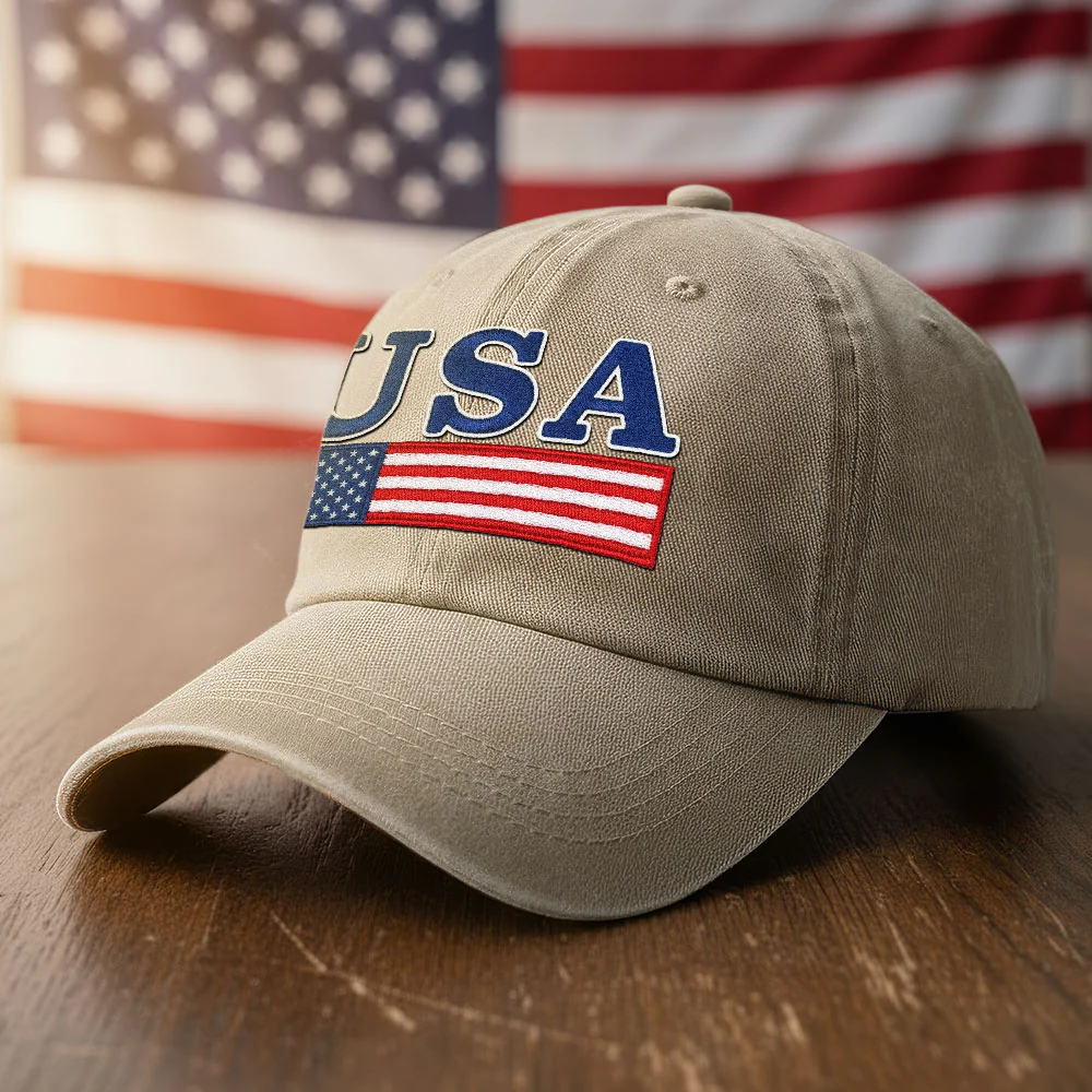 Patriotic USA Pride Washed Cap with Embroidered American Flag
