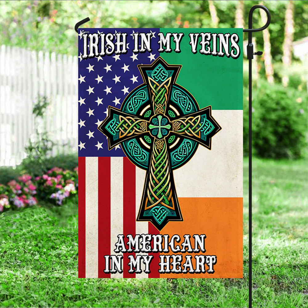 Bimipi  Irish Celtic Knot Cross Flag Irish In My Veins American In My Heart Flag