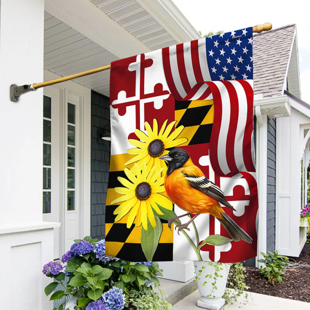 Maryland Black-eyed Susan Flower and Baltimore Oriole Bird Flag MLN1141Fv2 3-Day Shipping