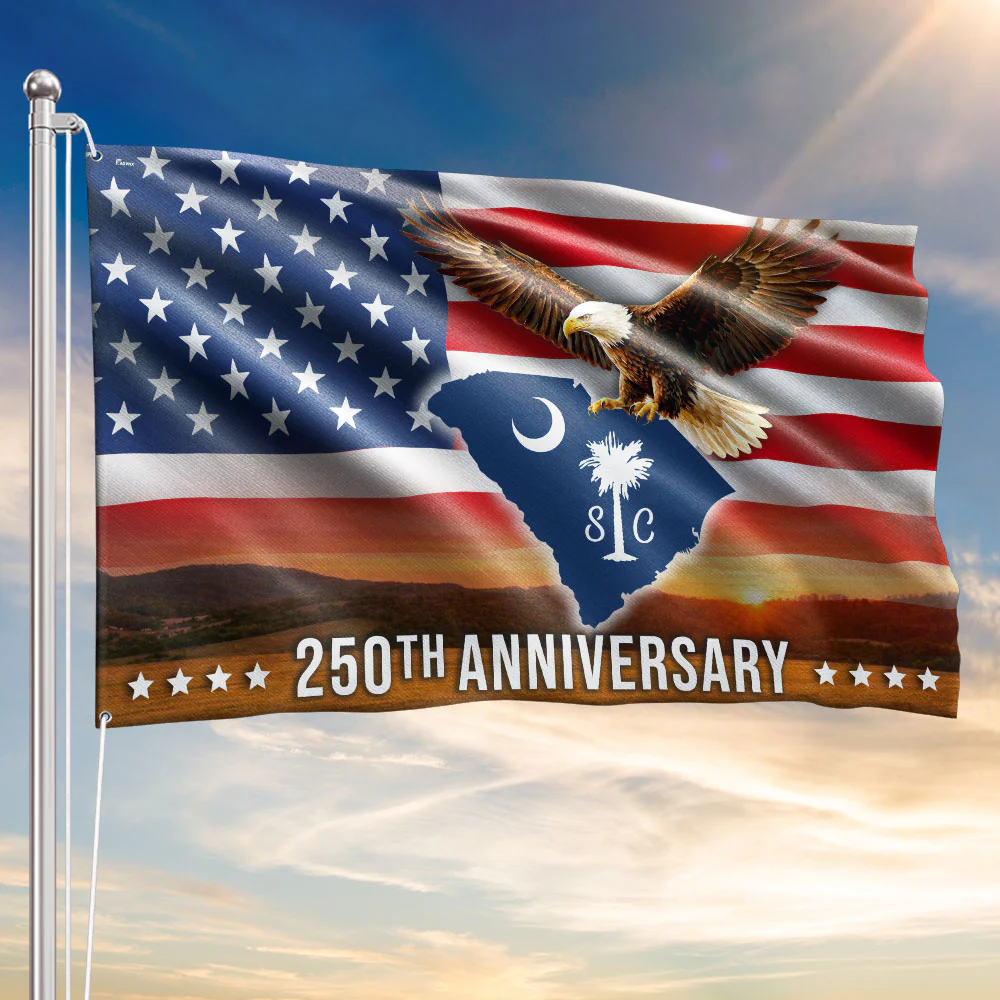 SC 250th Anniversary Flag, South Carolina USA Patriotic Eagle Grommet Flag