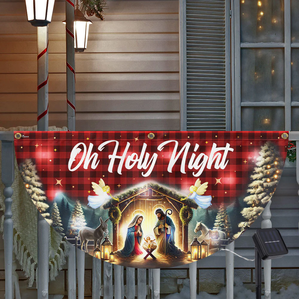 Nativity Of Jesus Christmas Silent Night Oh Holy Night Solar Led Fan Flag