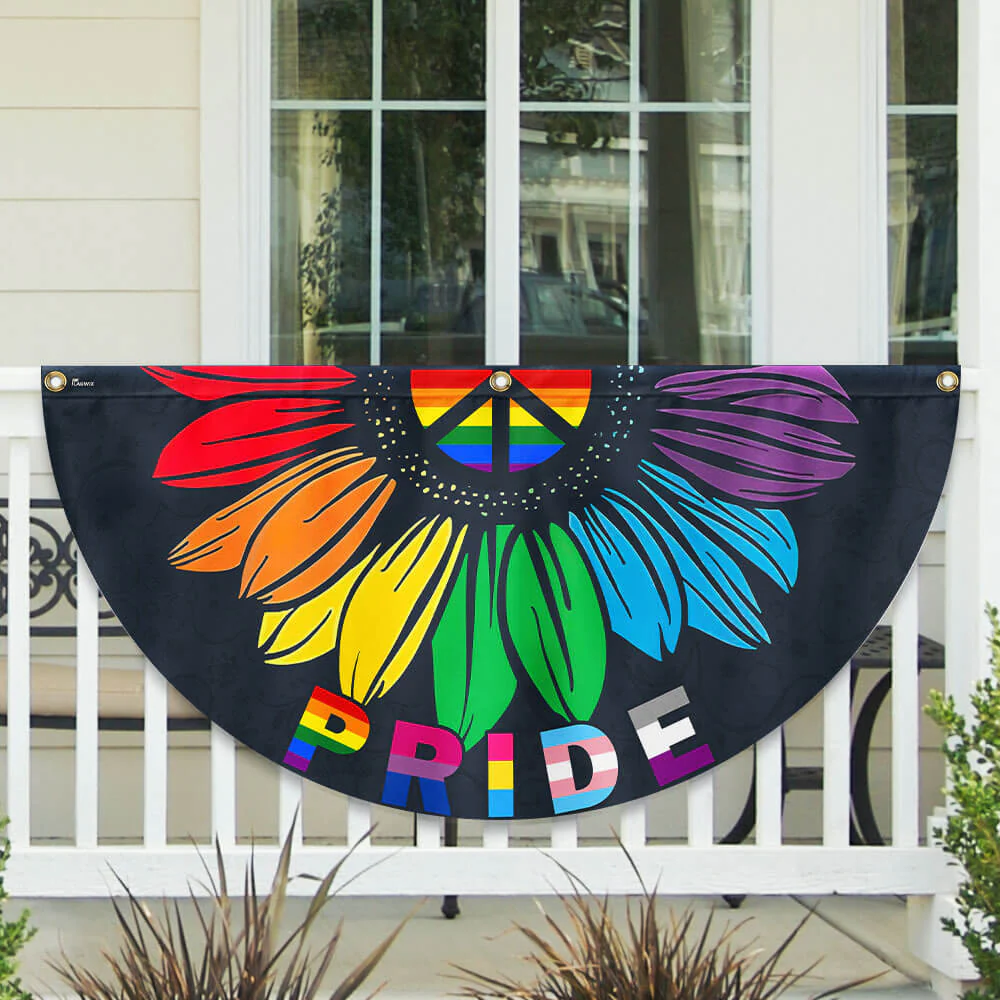 Pride Month, Sunflower Peace Sign, LGBT Pride Non-Pleated Fan Flag