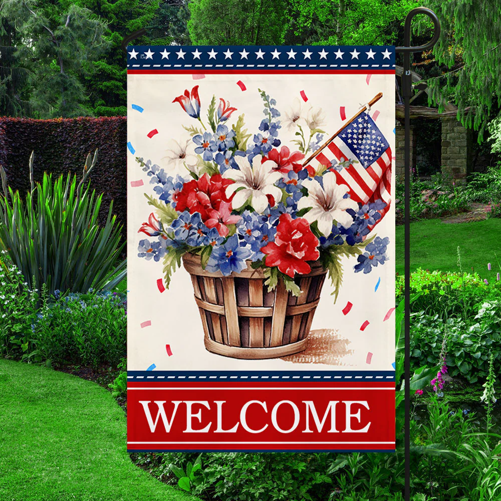 Bimipi American Flag - Welcome Floral Patriotic Flower 4th Of july American Flag