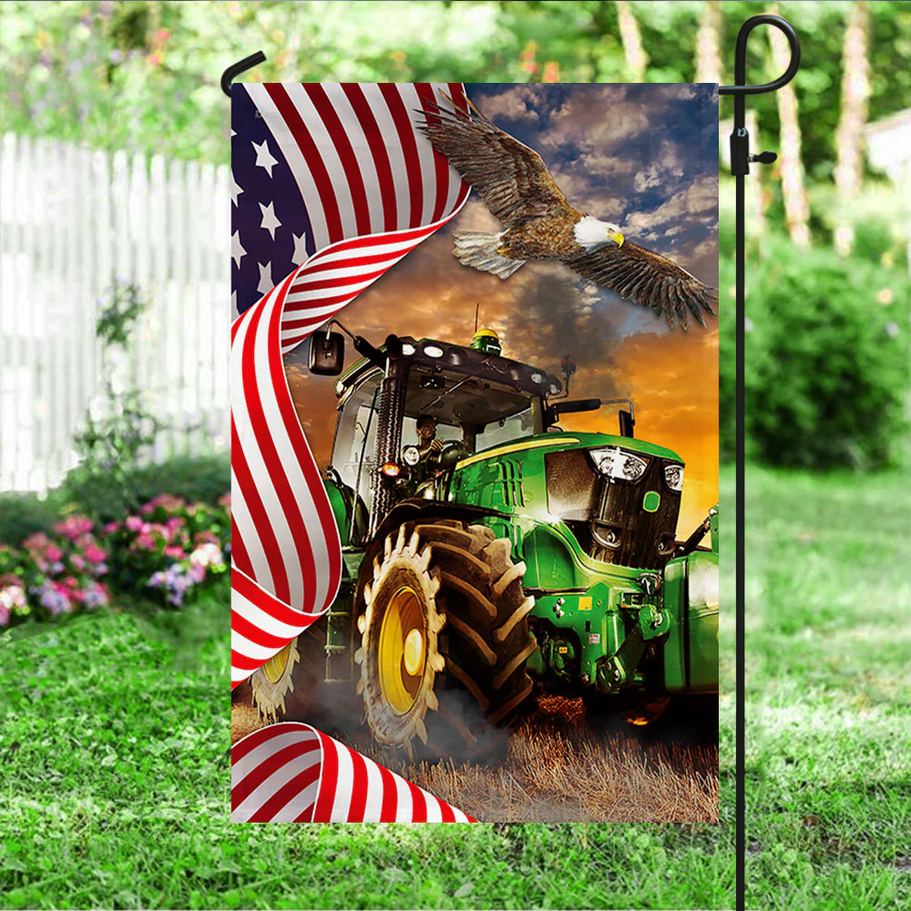 Green Tractor American Flag, Farm Flag