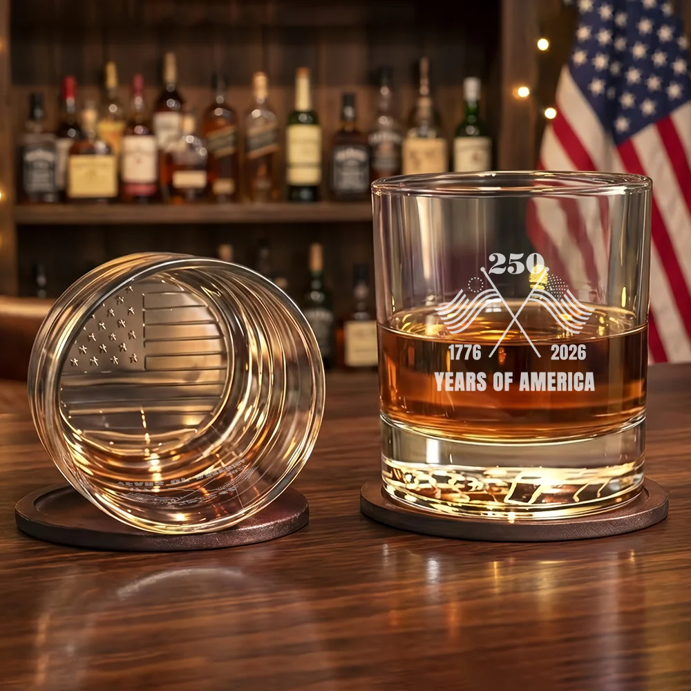 250 Years of America Engraved Whiskey Glass Patriotic Gift