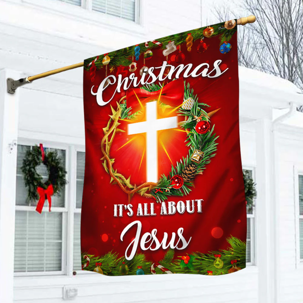 Christmas It's All About Jesus Flag Crown Of Thorns Christmas Wreath Flag