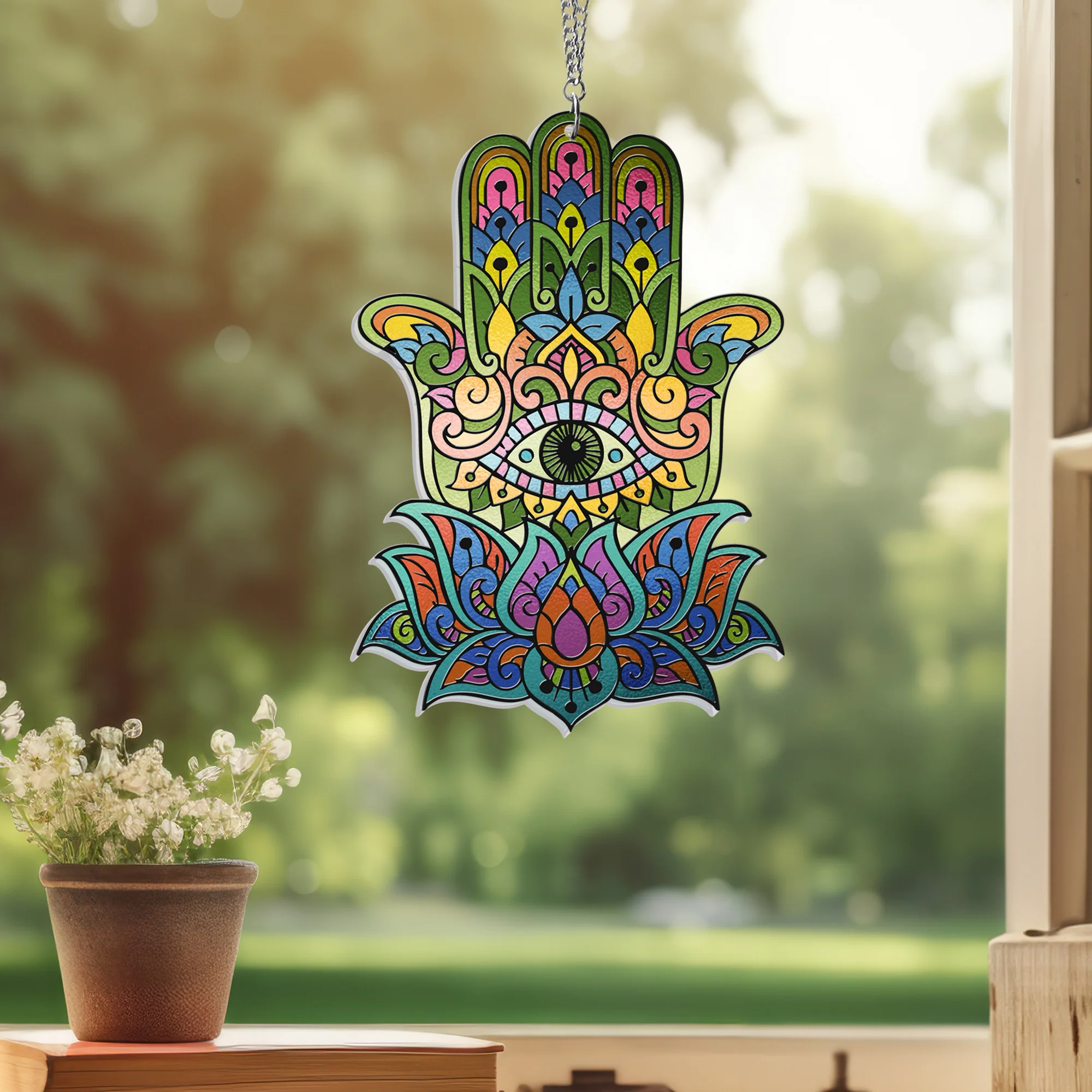 Hamsa Hand Jewish Hanukkah Acrylic Suncatcher Hanging