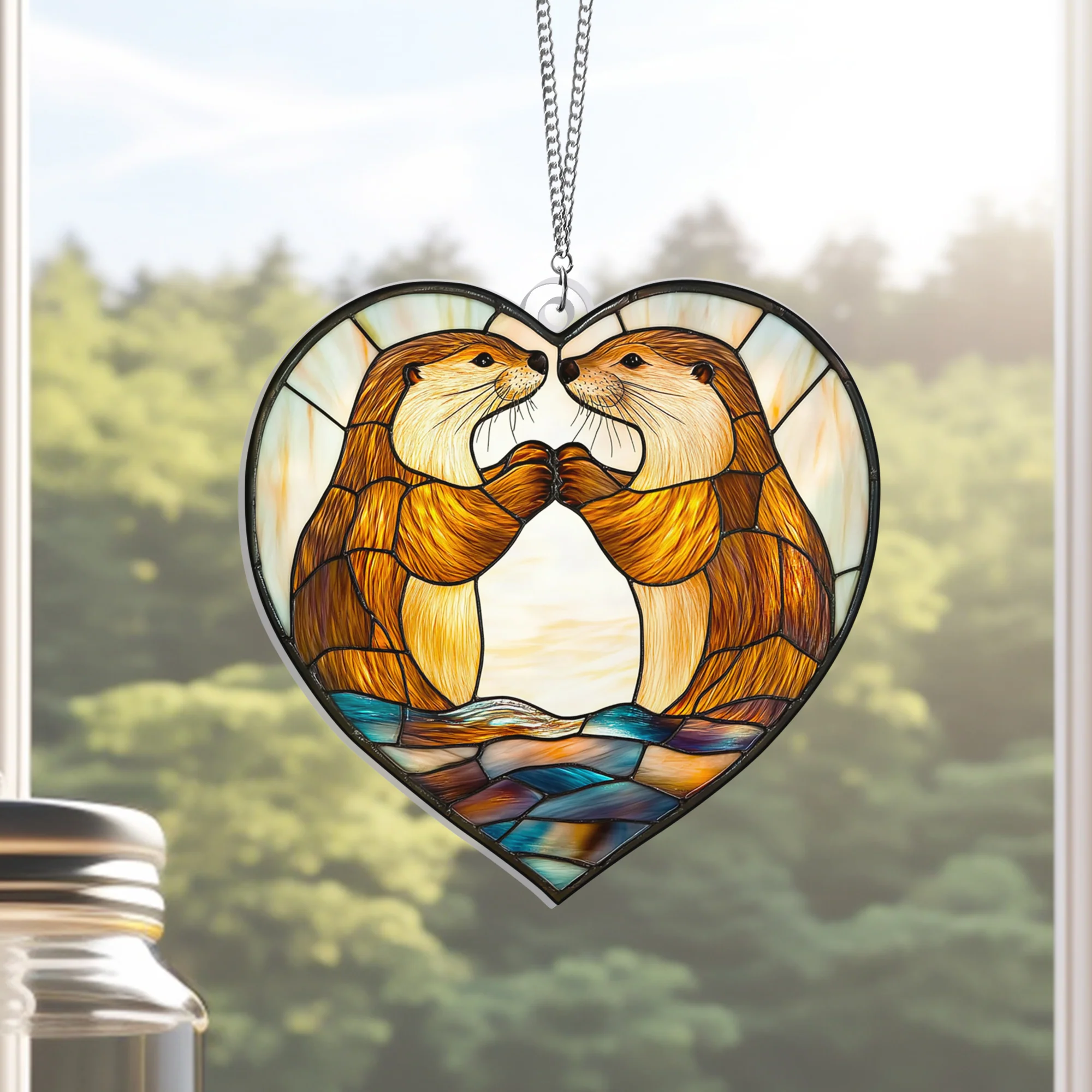 Valentine's Day Gifts Otter Couple Acrylic Suncatcher Hanging Sign