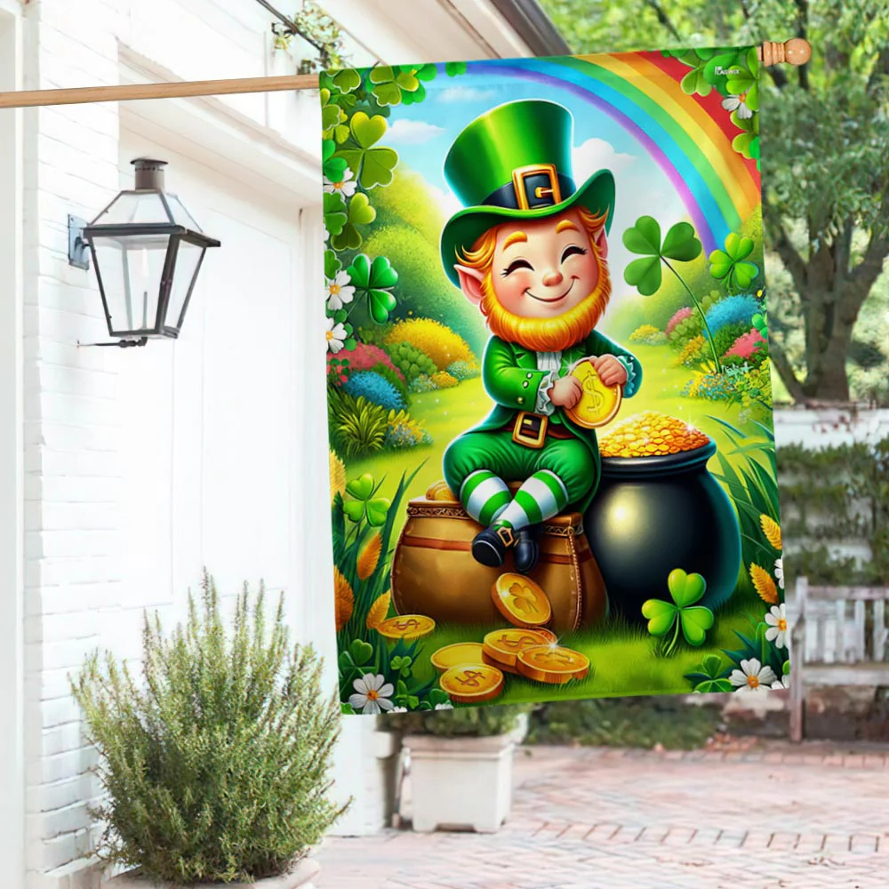 Irish St. Patrick's Day Leprechaun Shamrock Flag