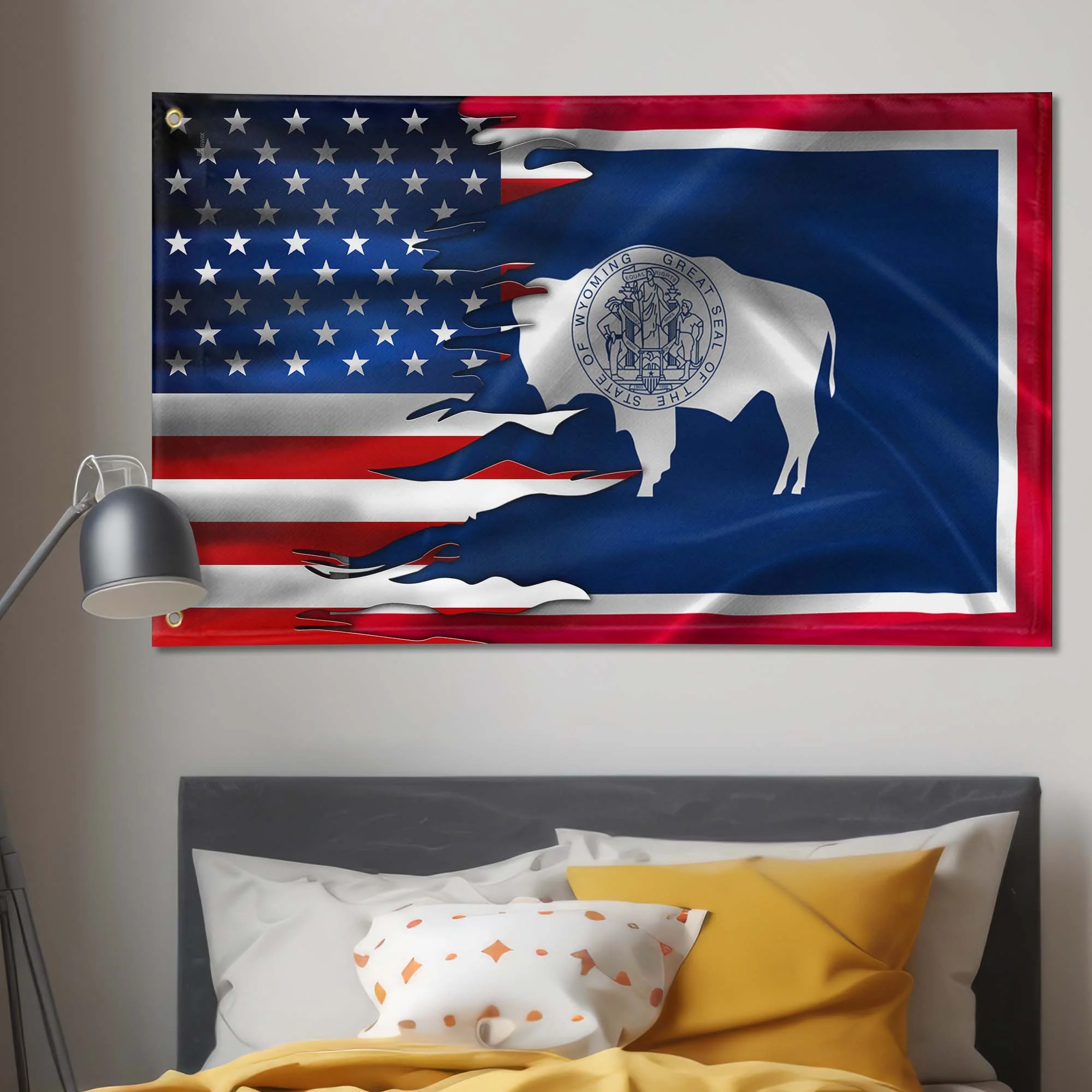Wyoming And American Dorm Flag