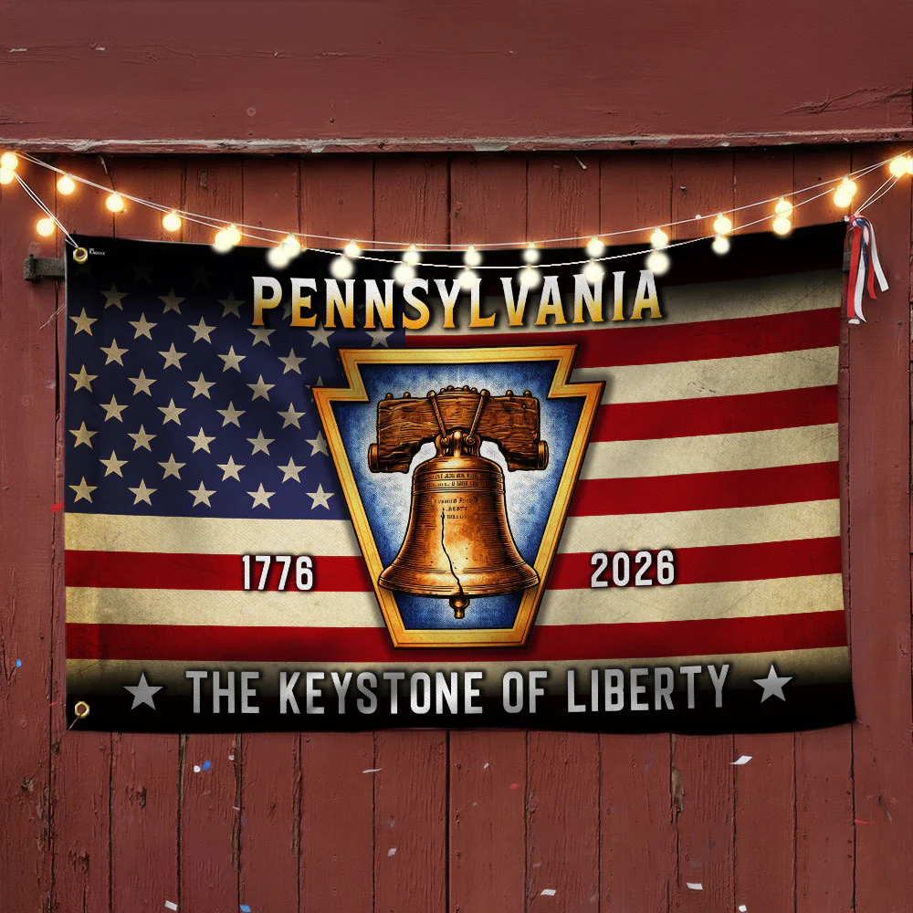 Pennsylvania Flag, 1776 2026 The Keystone of Liberty Grommet American Flag