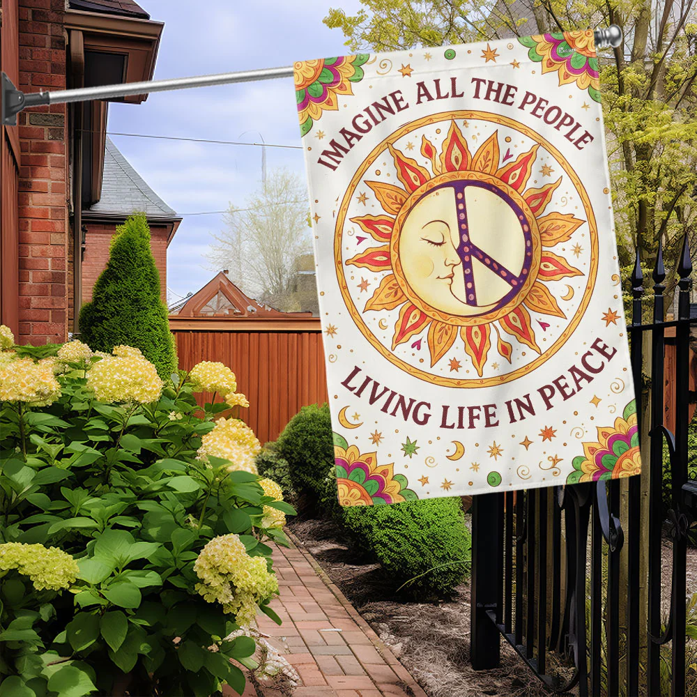 Woodstock Hippie Peace Flag, Peace Sign Imagine All the People Boho Decor